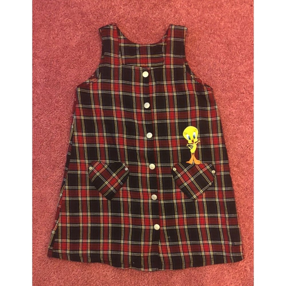 Vintage 90s Looney Tunes Tweety Bird Girls Sleeveless Jumper Sz 10. Great Cond.